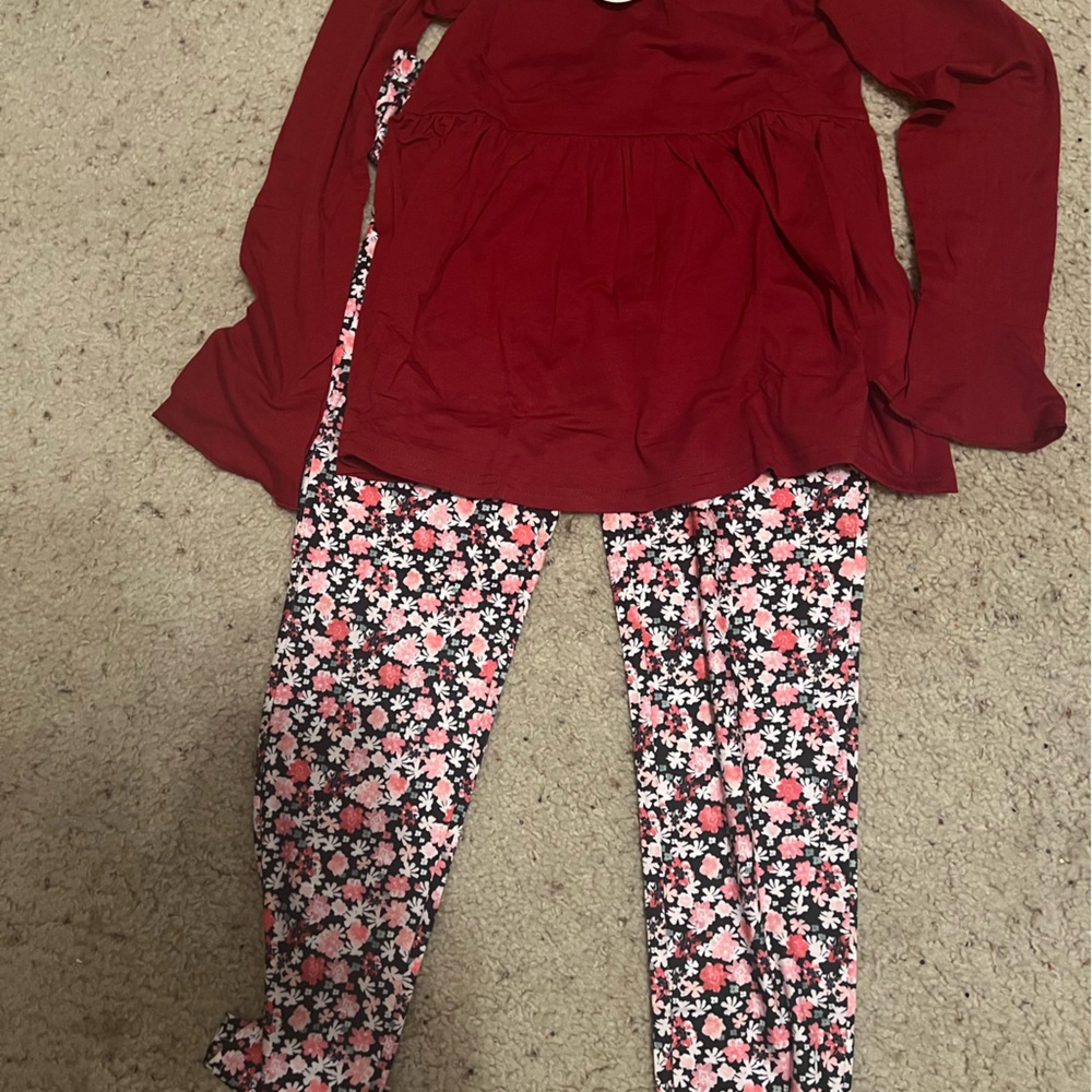 Floral Print Pants with Red Top